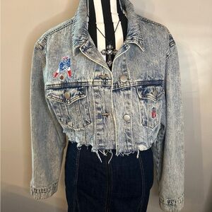 Patriots Denim Cropped Jacket with Patches M
